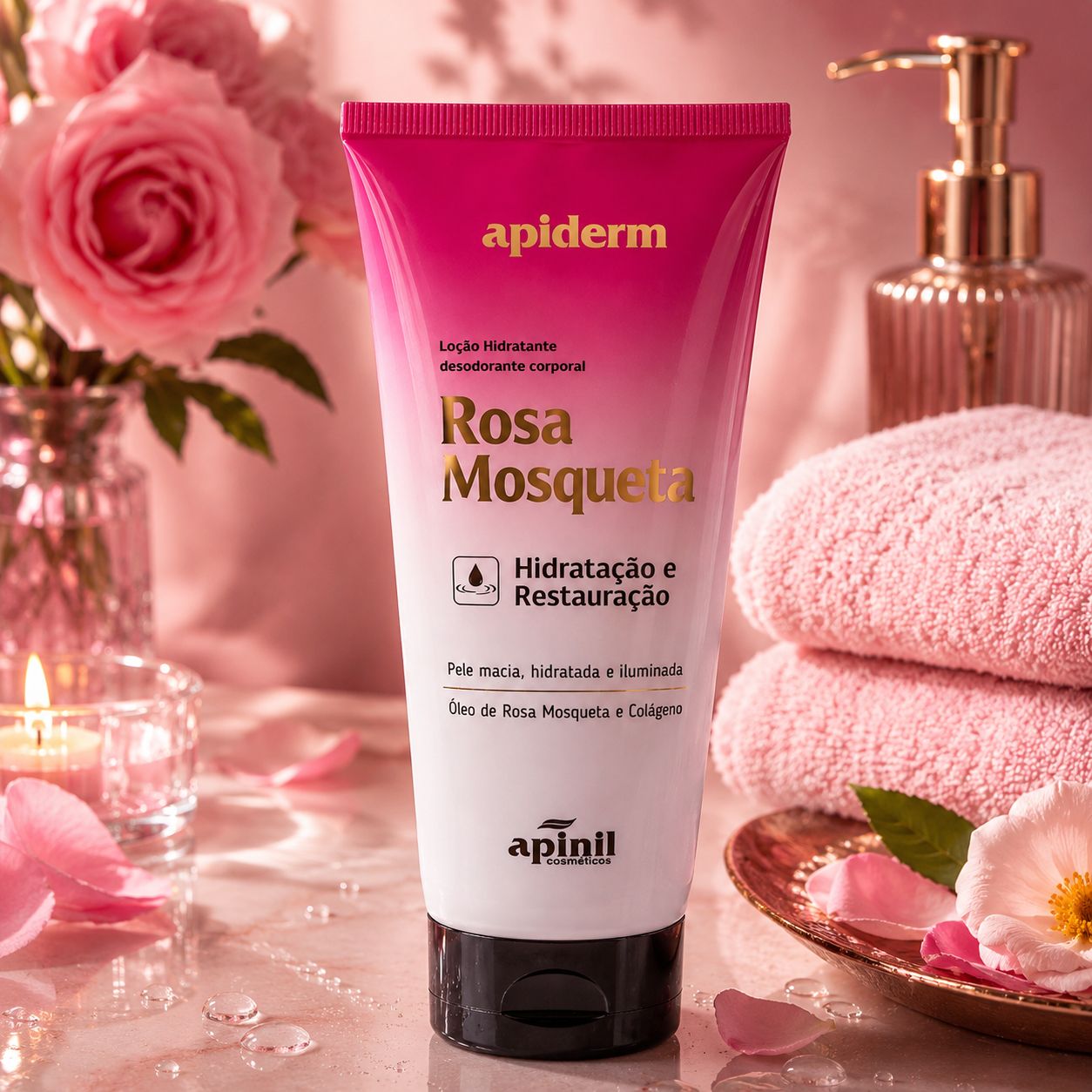 Locao Hidratante Corporal Apiderm Rosa Mosqueta Hidratacao Restauracao 190g