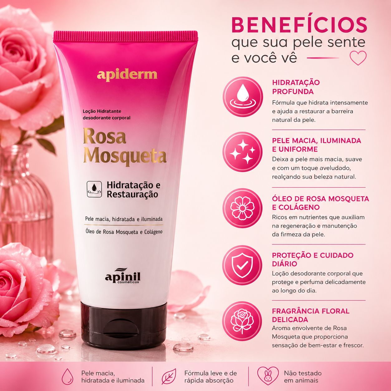 Locao Hidratante Corporal Apiderm Rosa Mosqueta Hidratacao Restauracao 190g thumbnail 2