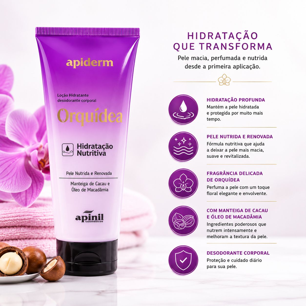 Locao Hidratante Corporal Apiderm Orquidea Hidratacao Nutritiva 190g thumbnail 2