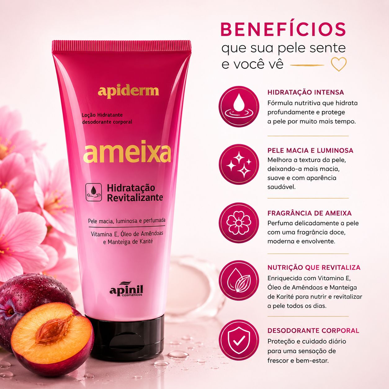 Locao Hidratante Corporal Apiderm Ameixa Hidratacao Revitalizante 190g thumbnail 2