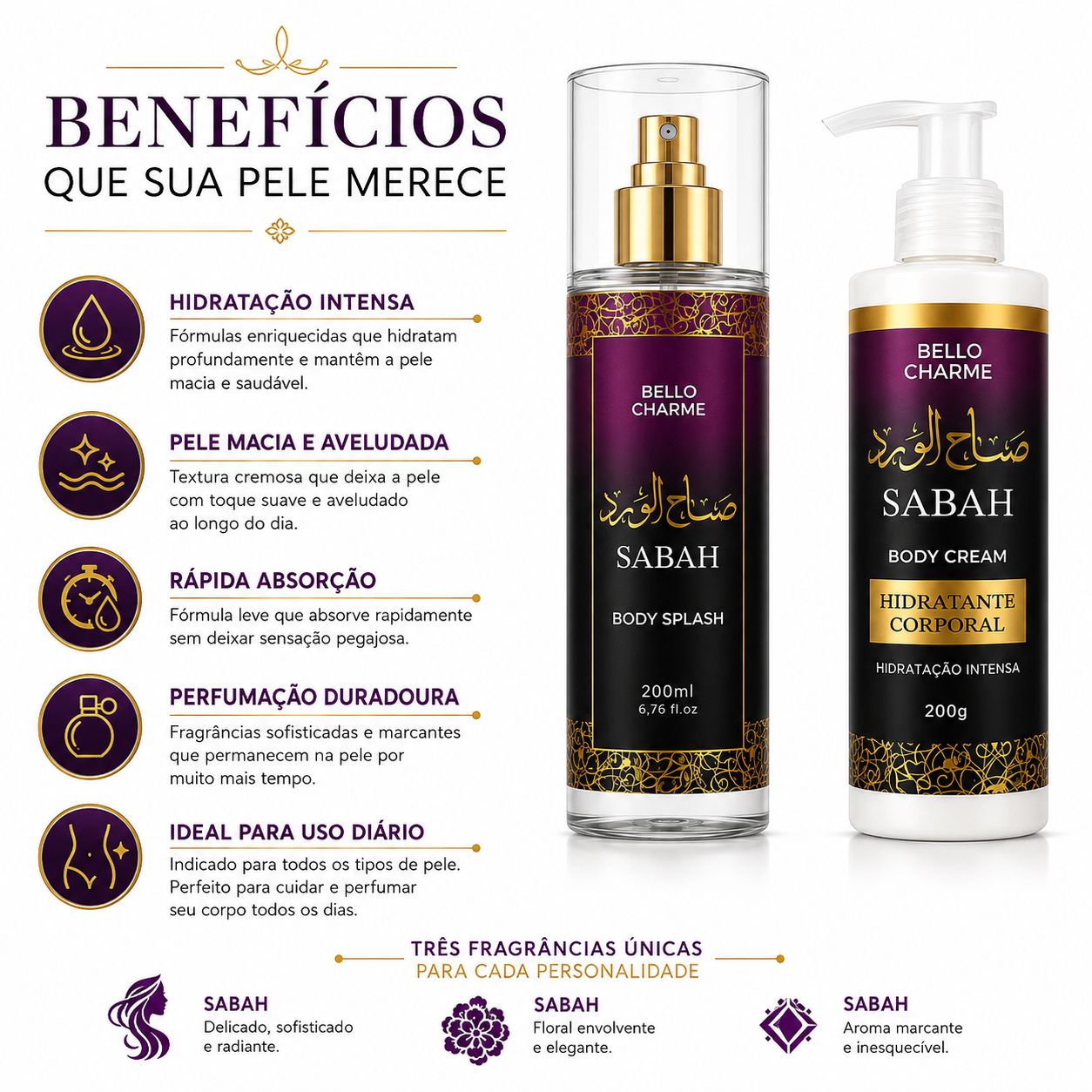 Kit Bello Charme Sabah Body Splash 200ml + Hidratante Corporal 200g thumbnail 2