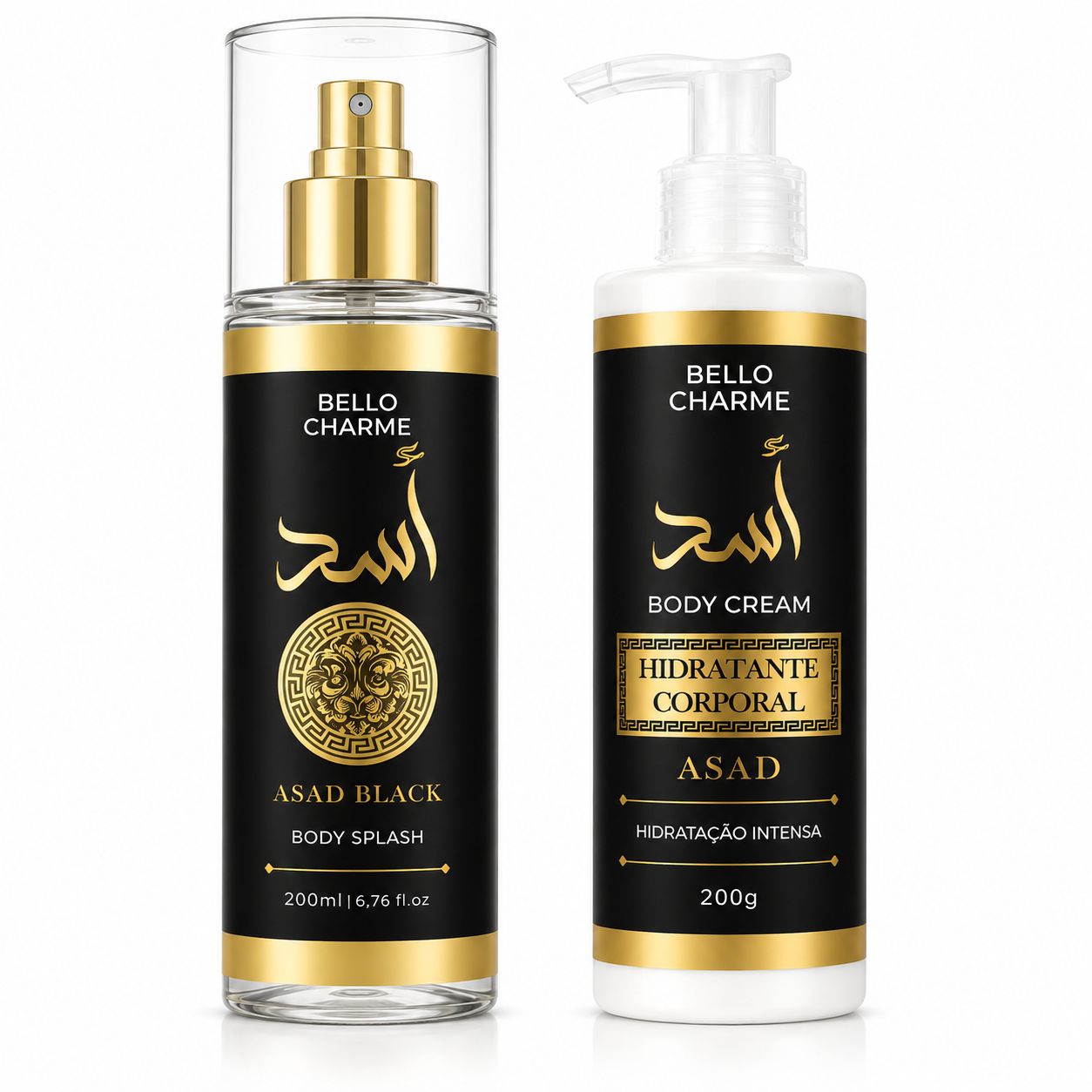  Kit Bello Charme Asad Black Body Splash 200ml + Hidratante Corporal 200g