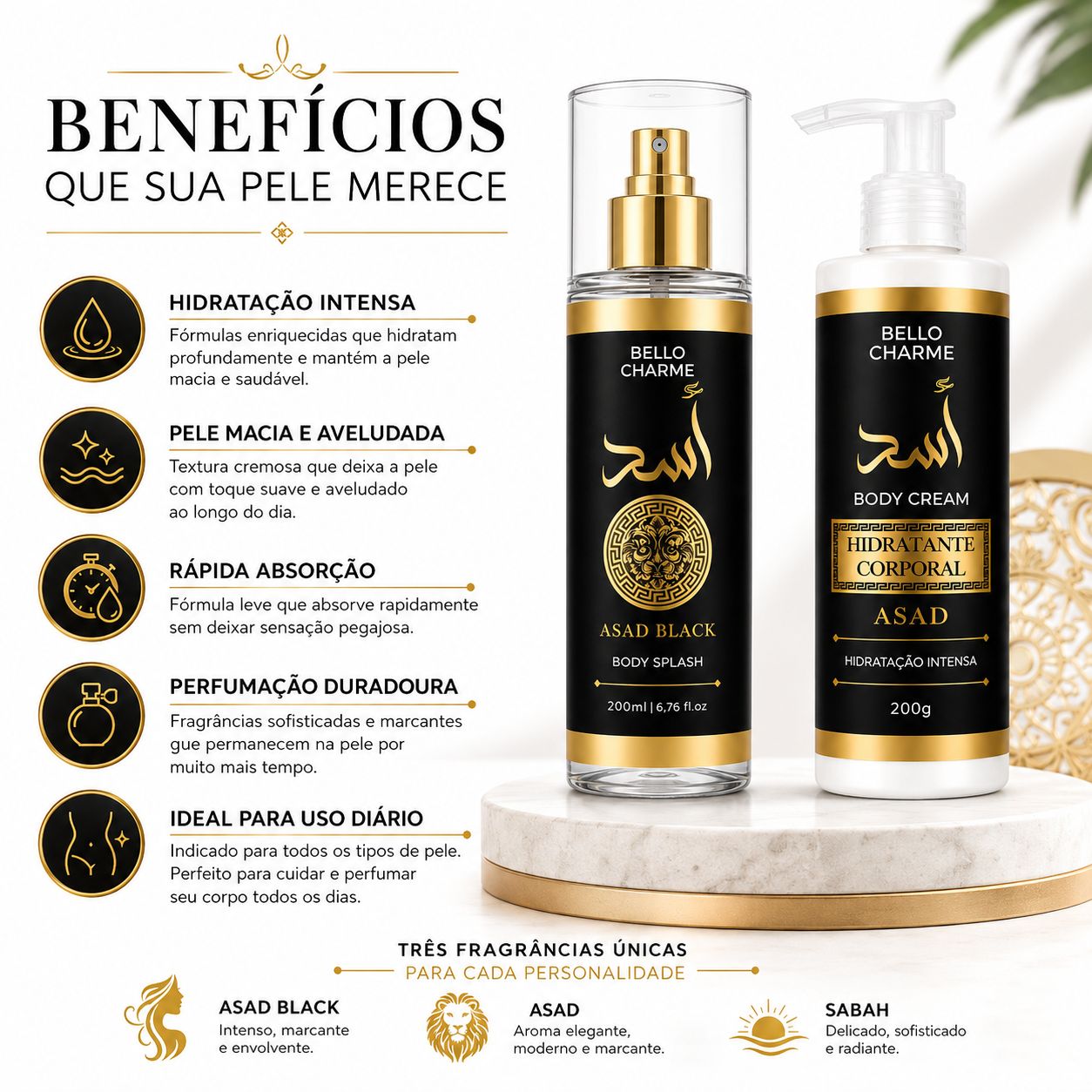  Kit Bello Charme Asad Black Body Splash 200ml + Hidratante Corporal 200g thumbnail 2