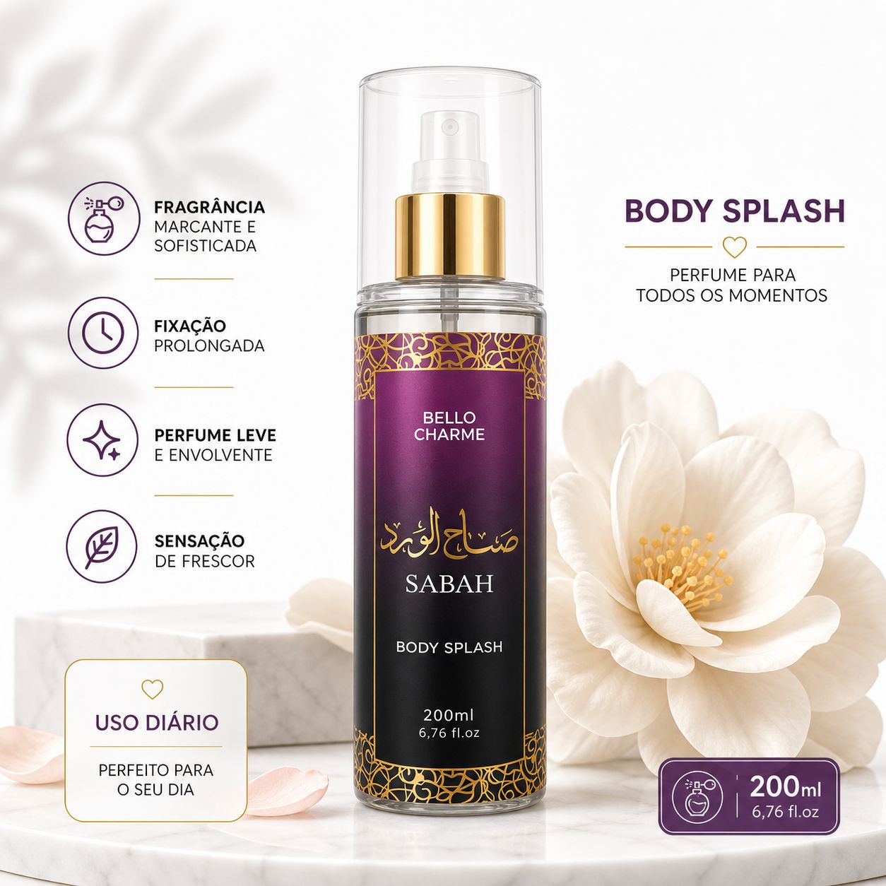 Perfume Body Splash Sabah Linha Árabe Bello Charme 200ml thumbnail 2