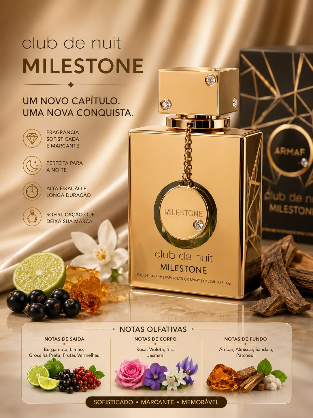 Perfume Club de Nuit Milestone Armaf Eau de Parfum | Sofisticação Dourada e Presença Marcante ✨