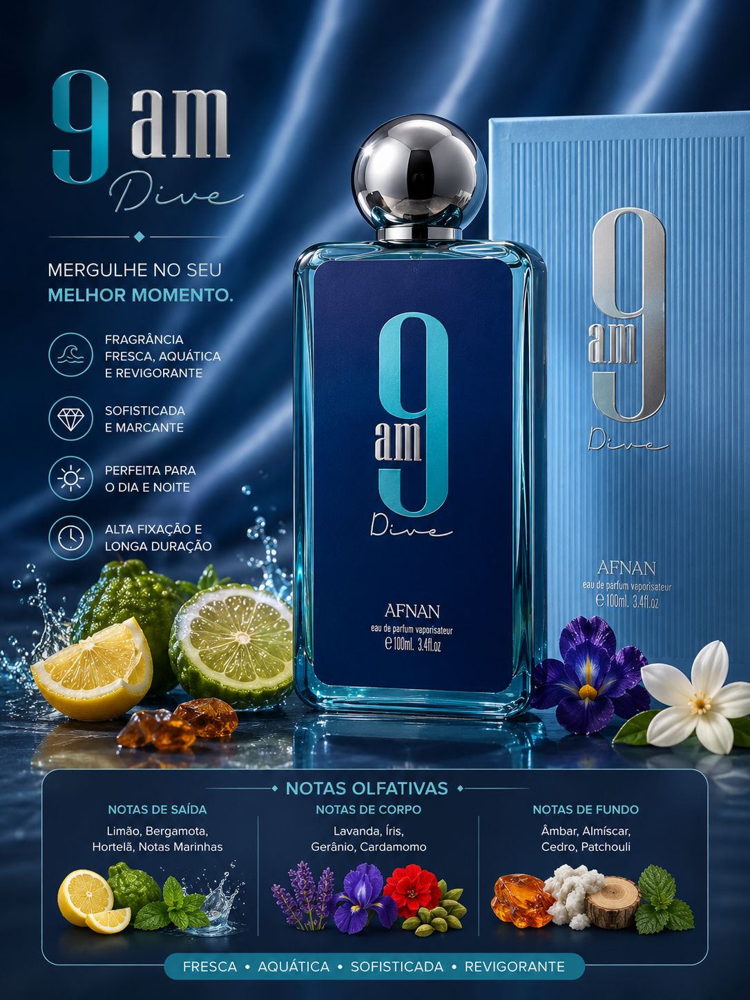 Perfume 9AM Dive Afnan Eau de Parfum | Frescor Aquático e Elegância Moderna 🌊