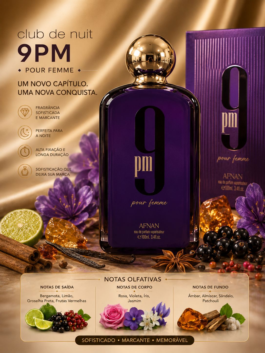 Perfume 9PM Pour Femme Afnan Eau de Parfum | Sofisticação Noturna e Feminilidade Marcante 💜