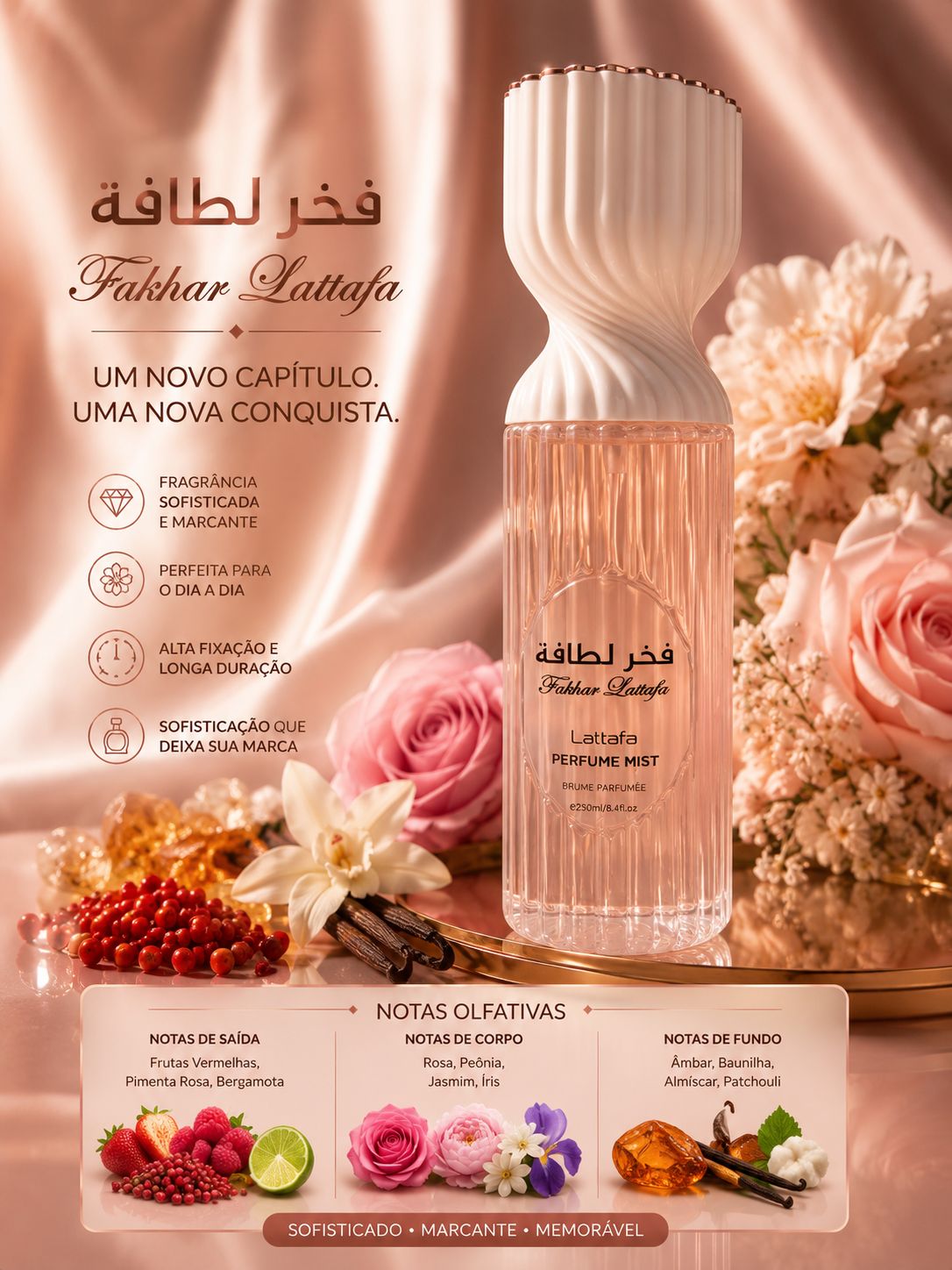 Body Splash Fakhar Rose Lattafa Perfume Mist | Feminilidade Sofisticada e Floral Marcante 🌸