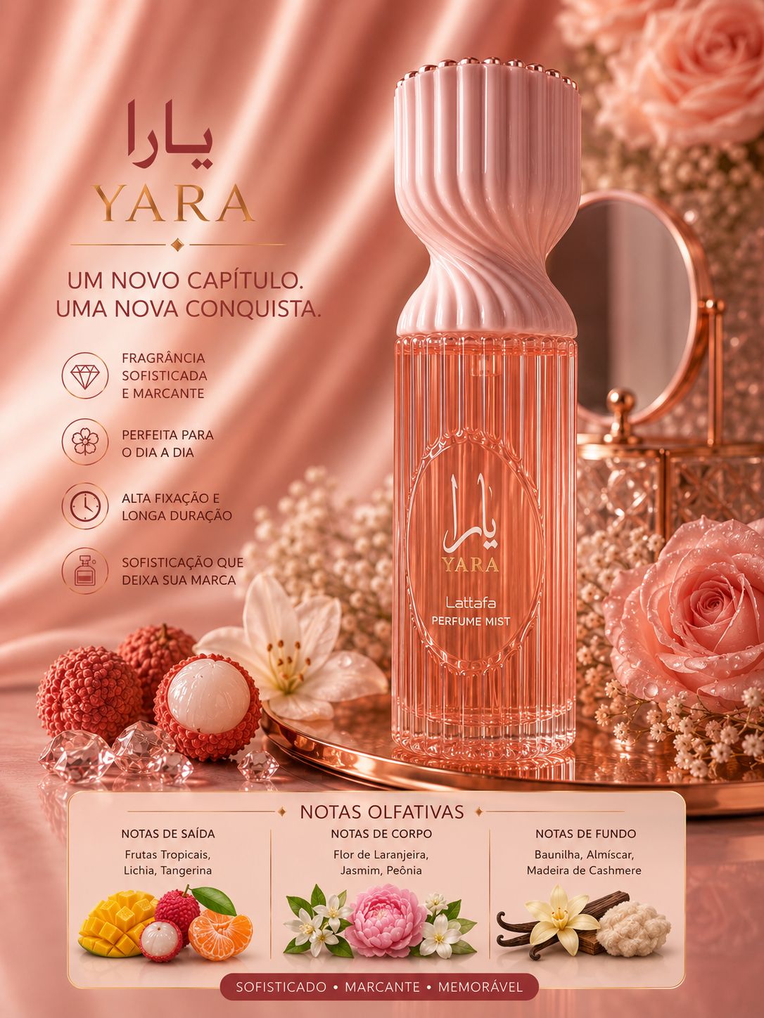 Body Splash Yara Lattafa Perfume Mist | Doçura Cremosa e Feminilidade Encantadora 🌸
