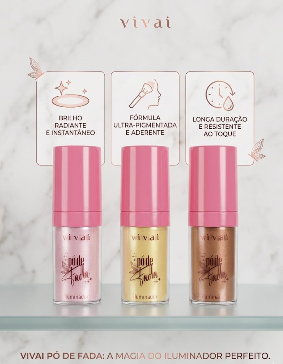 Iluminador Líquido Pó de Fada Vivai Ultra Pigmentado Glow Radiante Longa Duração Efeito Luminoso Profissional