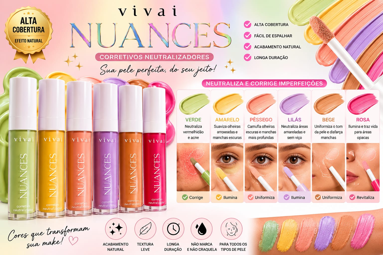 Corretivo Neutralizador Nuances Vivai Alta Cobertura | Correção de Cores Profissional | Longa Duração e Acabamento Natural