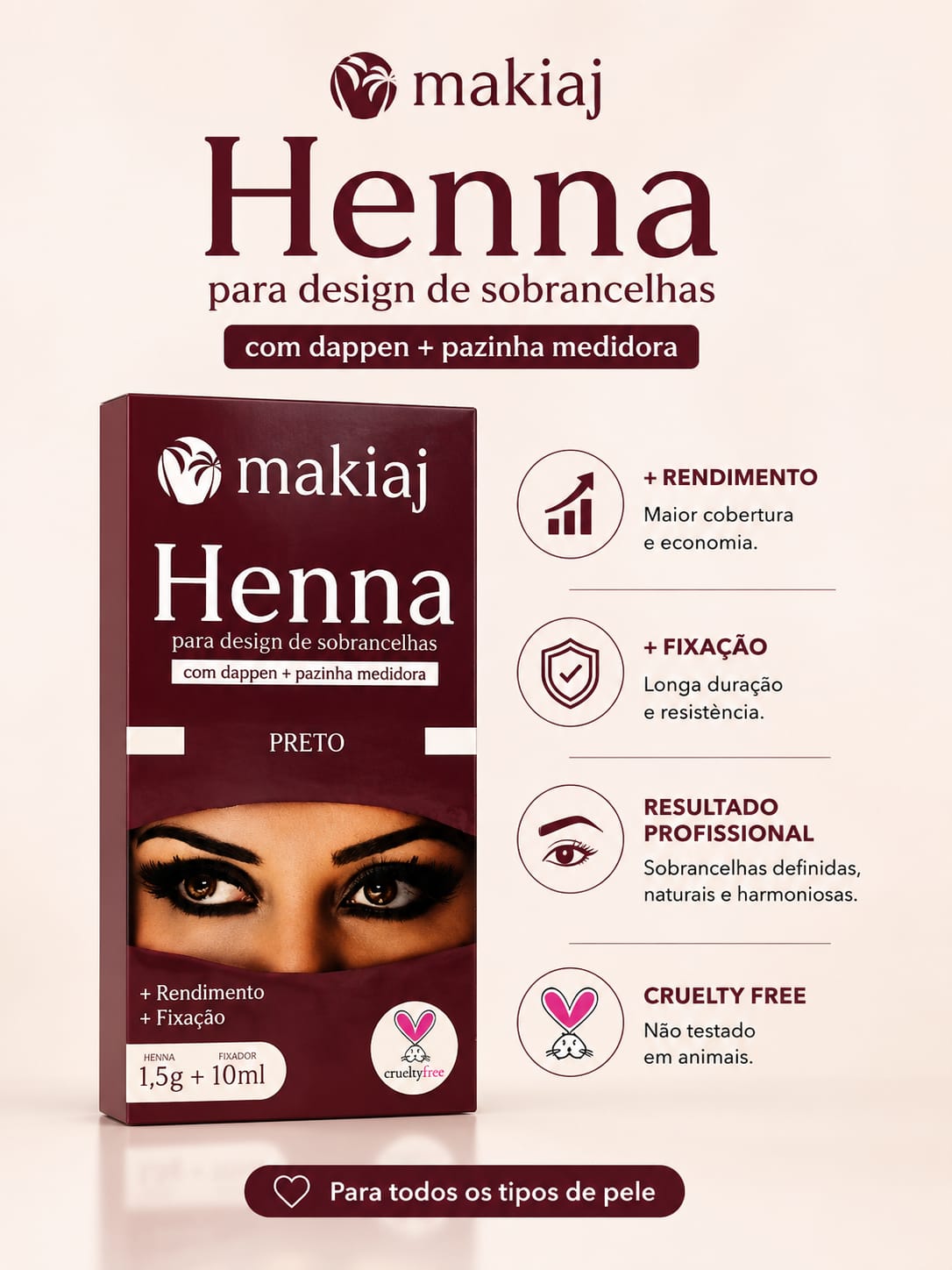 Henna para Sobrancelhas Makiaj | Alta Fixação, Longa Duração, Cobertura Profissional e Rendimento Superior