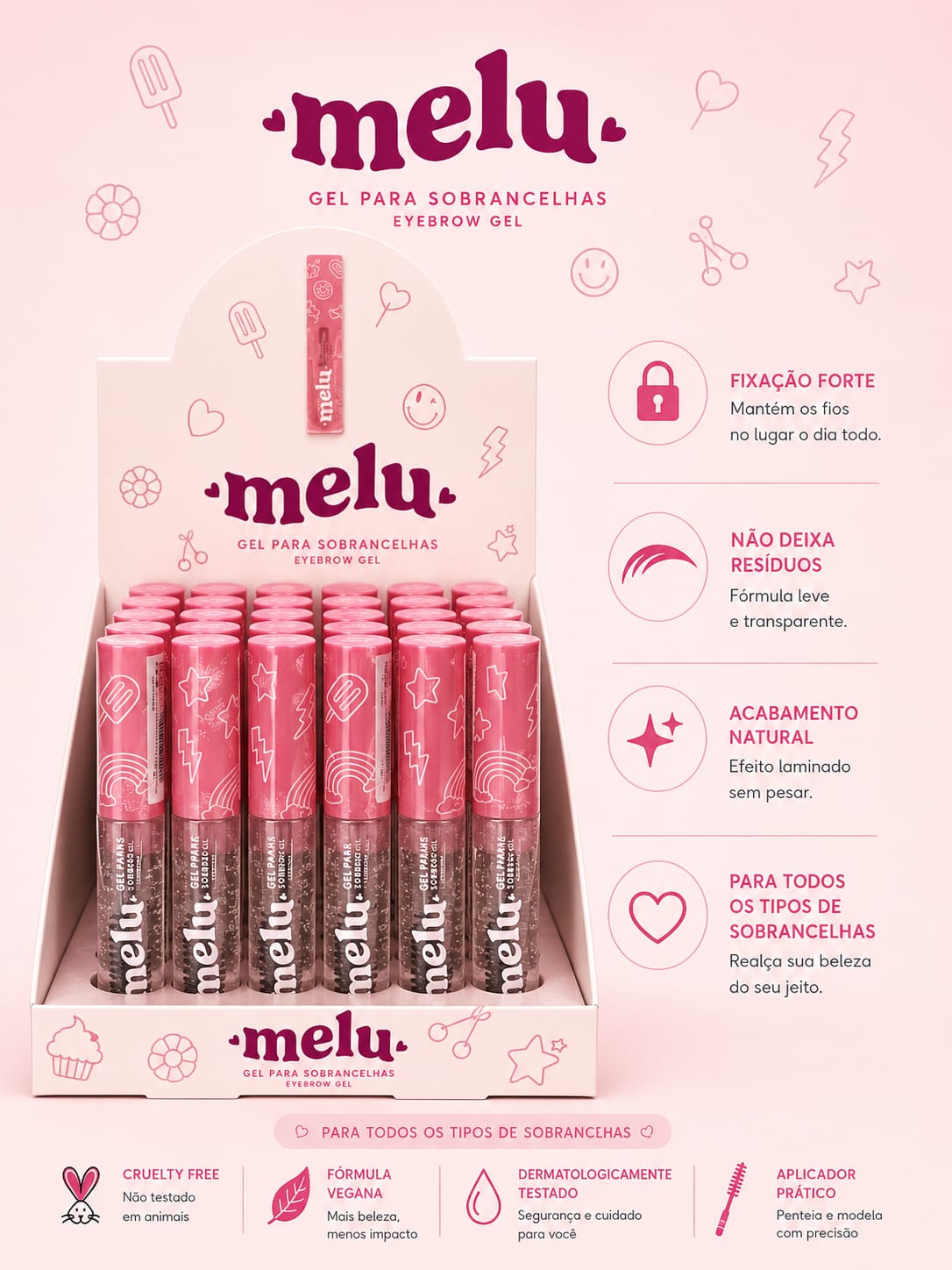 Gel para Sobrancelhas Melu by Ruby Rose | Fixação Forte, Acabamento Natural e Fórmula Vegana