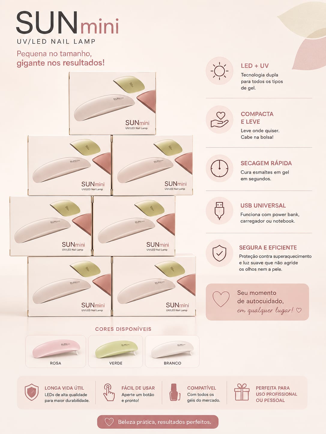 Cabine UV/LED SUN Mini para Unhas em Gel | Secagem Rápida, Compacta e Portátil