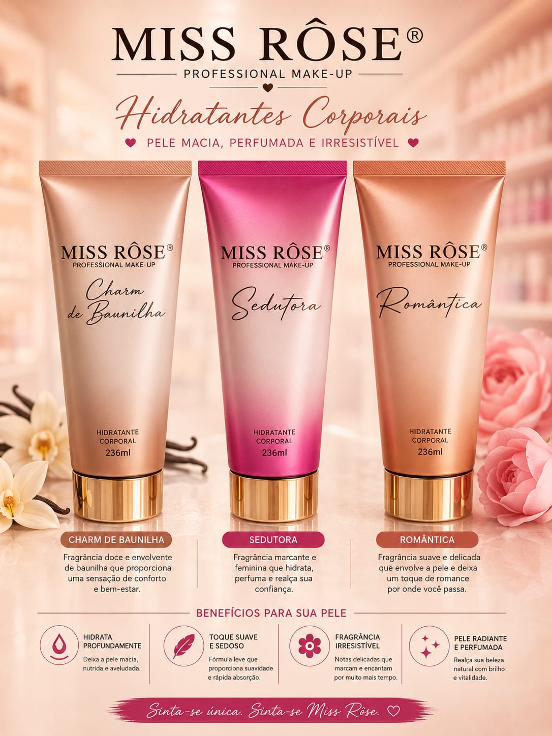 Hidratante Corporal Miss Rôse 236ml | Pele Macia, Perfumada e Hidratada