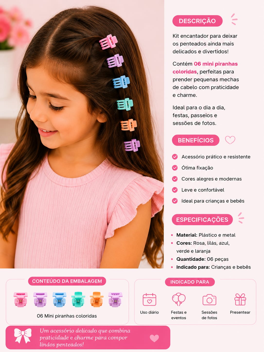 Kit Infantil Mini Piranhas Coloridas – 6 Peças