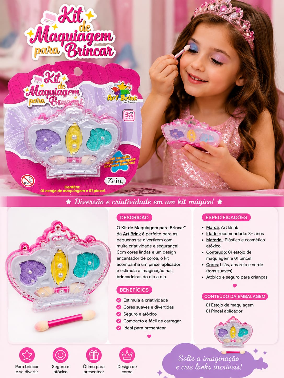 Kit de Maquiagem Infantil Coroa Encantada