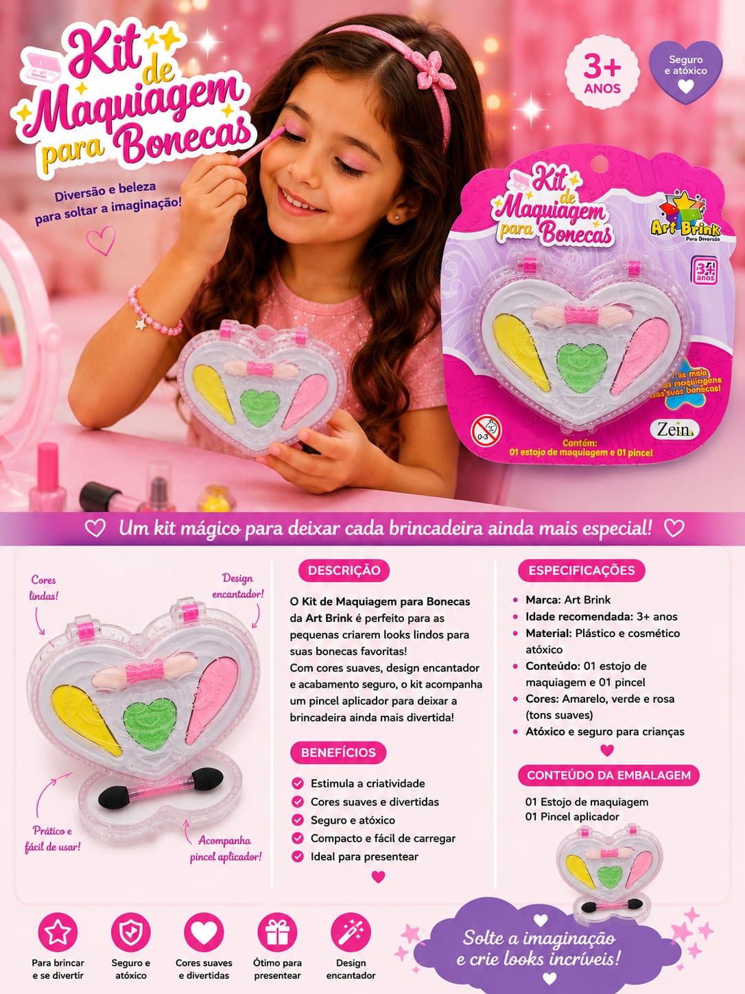 Kit de Maquiagem Infantil para Bonecas