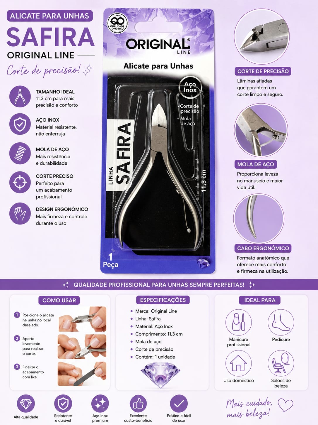 Alicate para Unhas Safira Original Line