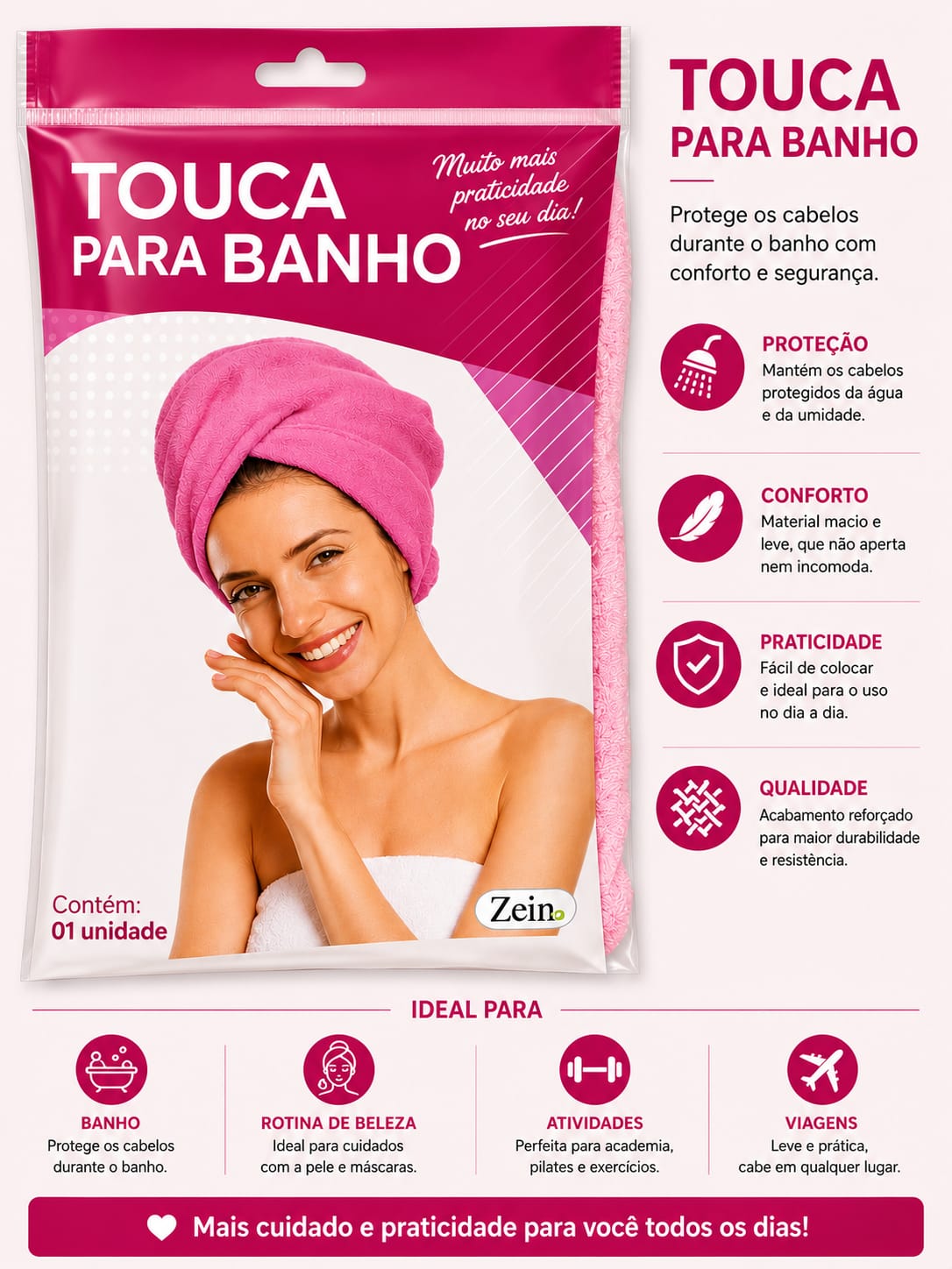 Touca para Banho em Microfibra – Secagem Rápida e Conforto