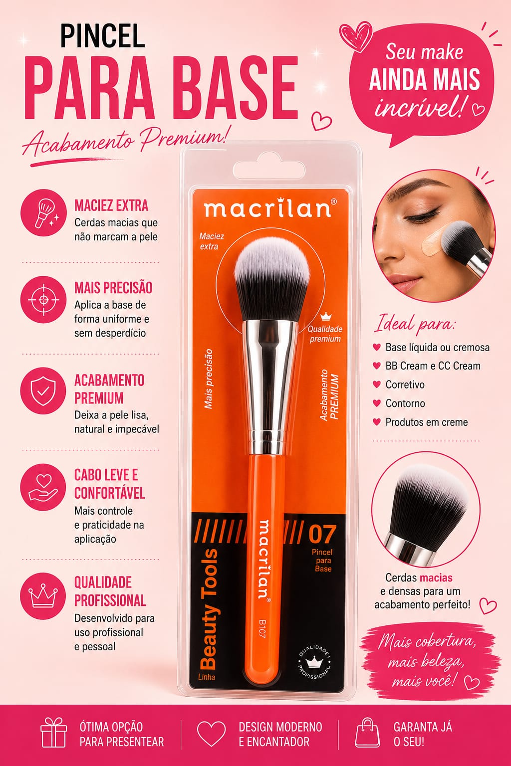 Pincel para Base Macrilan B107 – Acabamento Premium