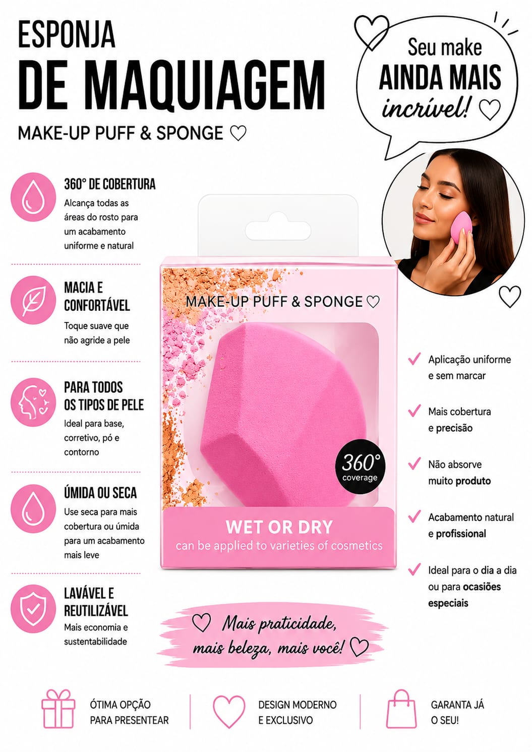 Esponja para Maquiagem Make-Up Puff & Sponge 360°