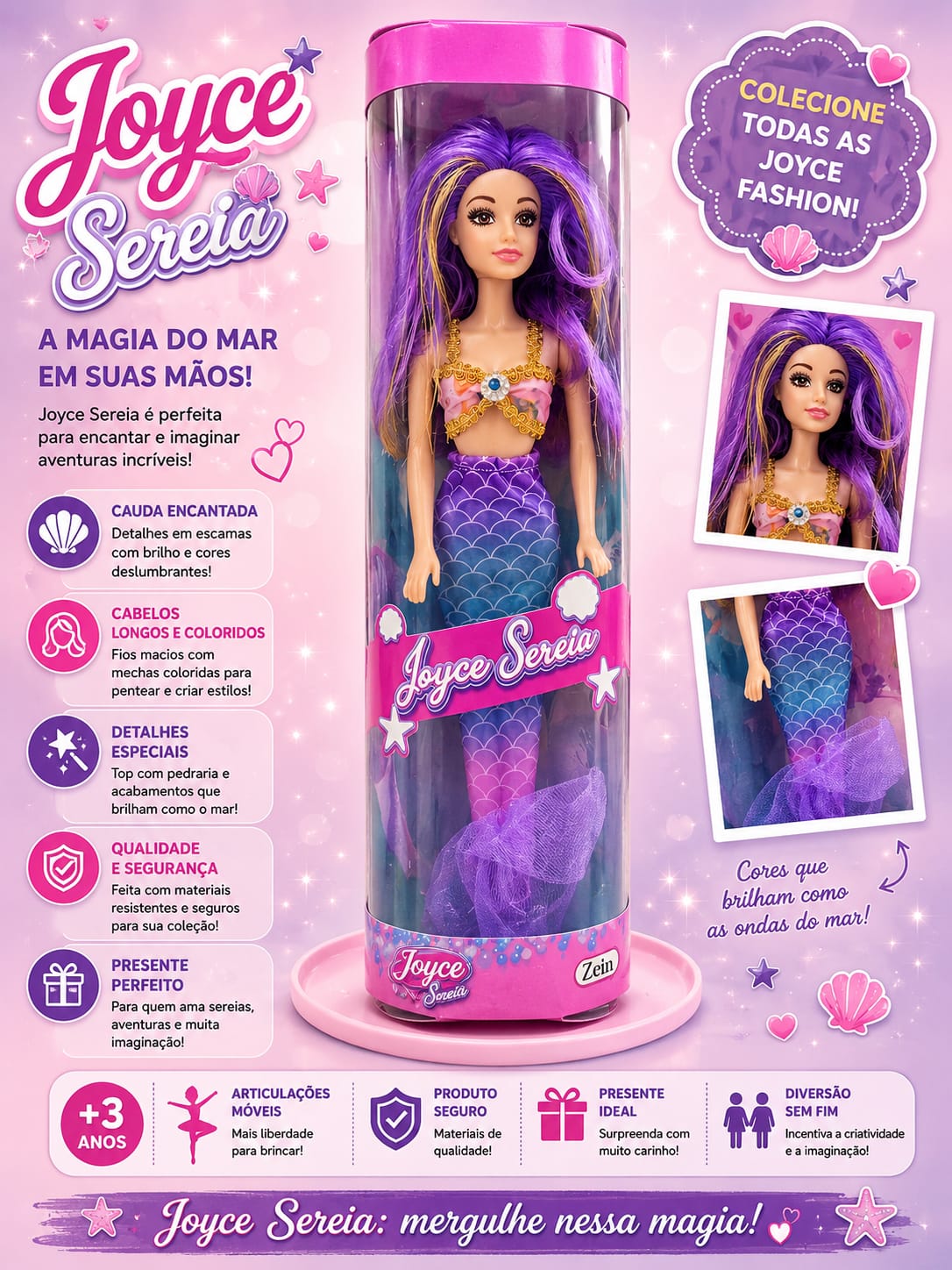 Boneca Joyce Sereia Fashion – 3+ Anos