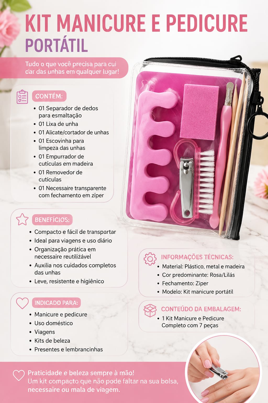 Kit Manicure e Pedicure Portátil – 7 Peças