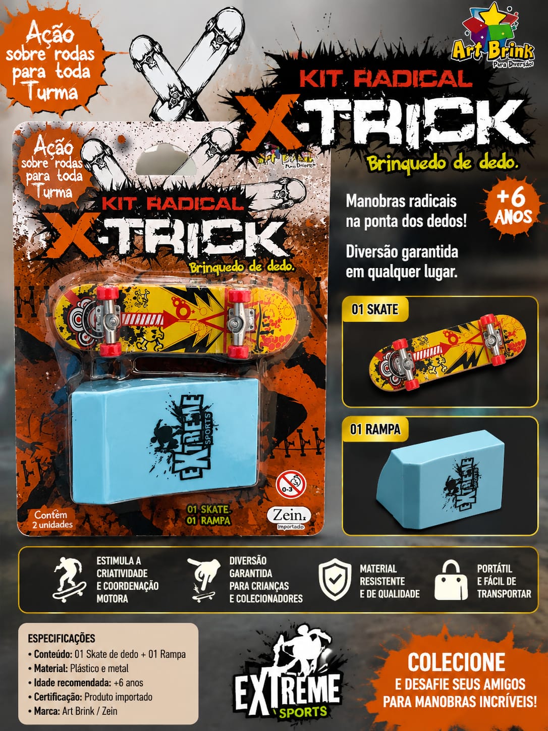 Kit Radical X-Trick Finger Skate com Rampa