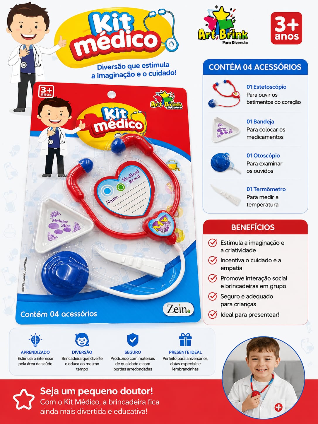 Kit Médico Infantil com 4 Acessórios