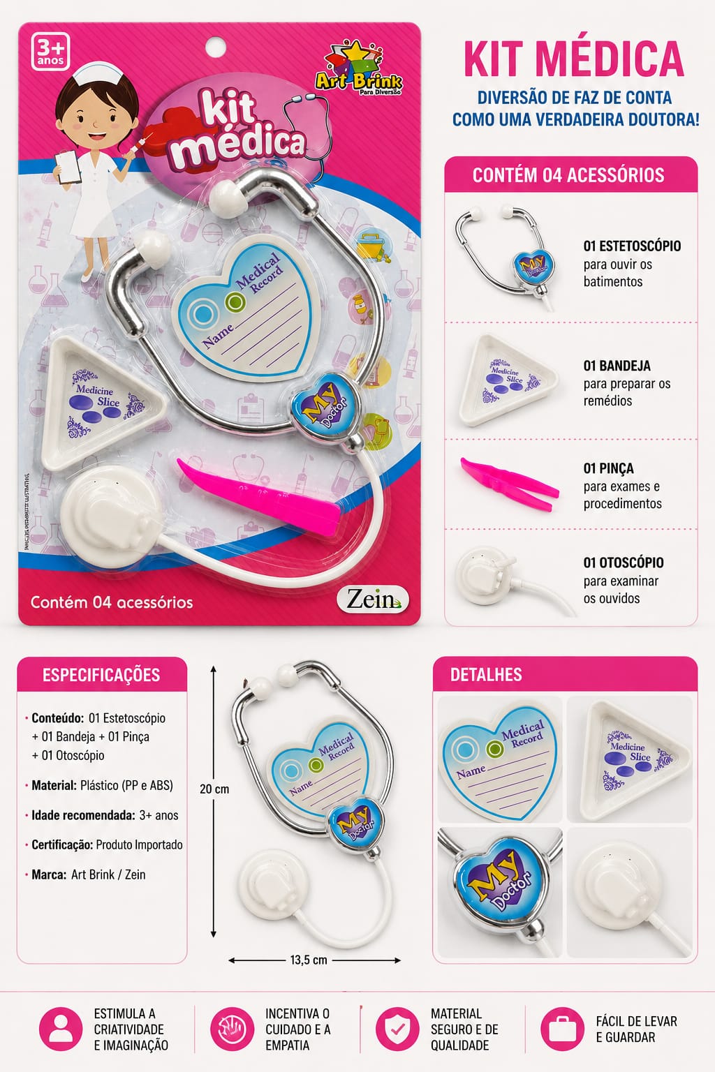Kit Médica Infantil com 4 Acessórios