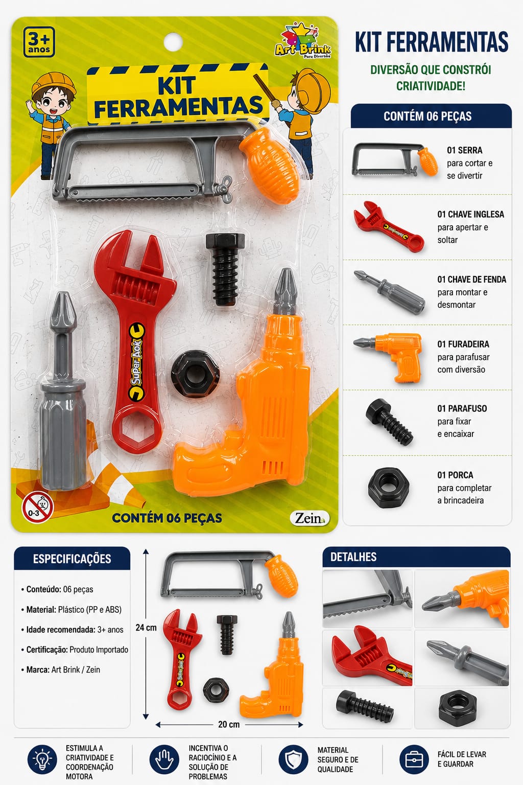 Kit Ferramentas Infantil com 6 Peças