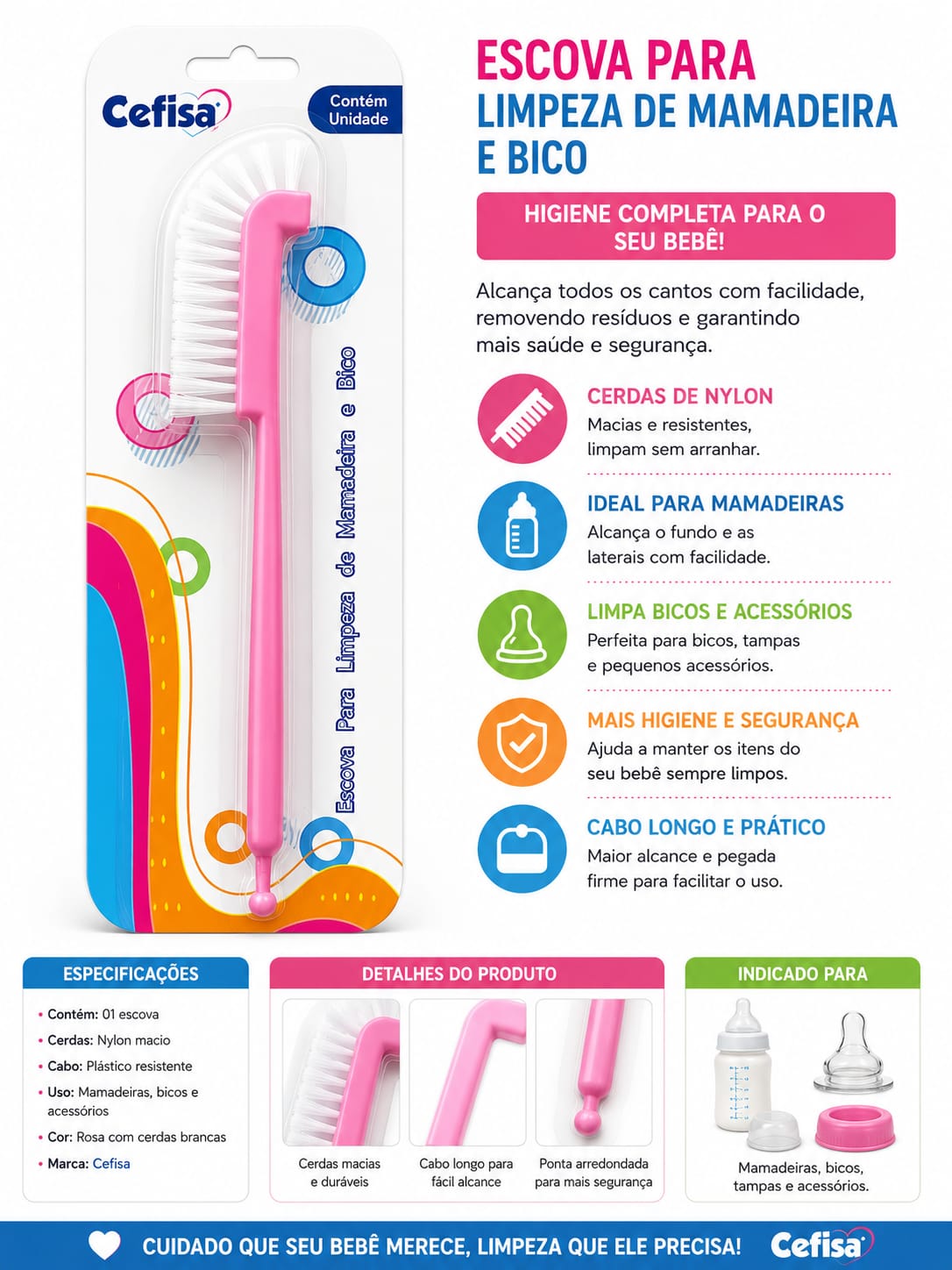 Escova para Limpeza de Mamadeira e Bicos Cefisa