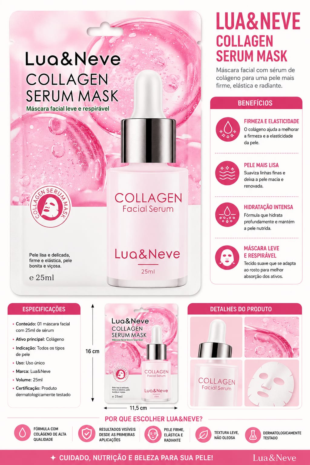 Máscara Facial Collagen Serum Mask Lua & Neve 25ml Hidratante