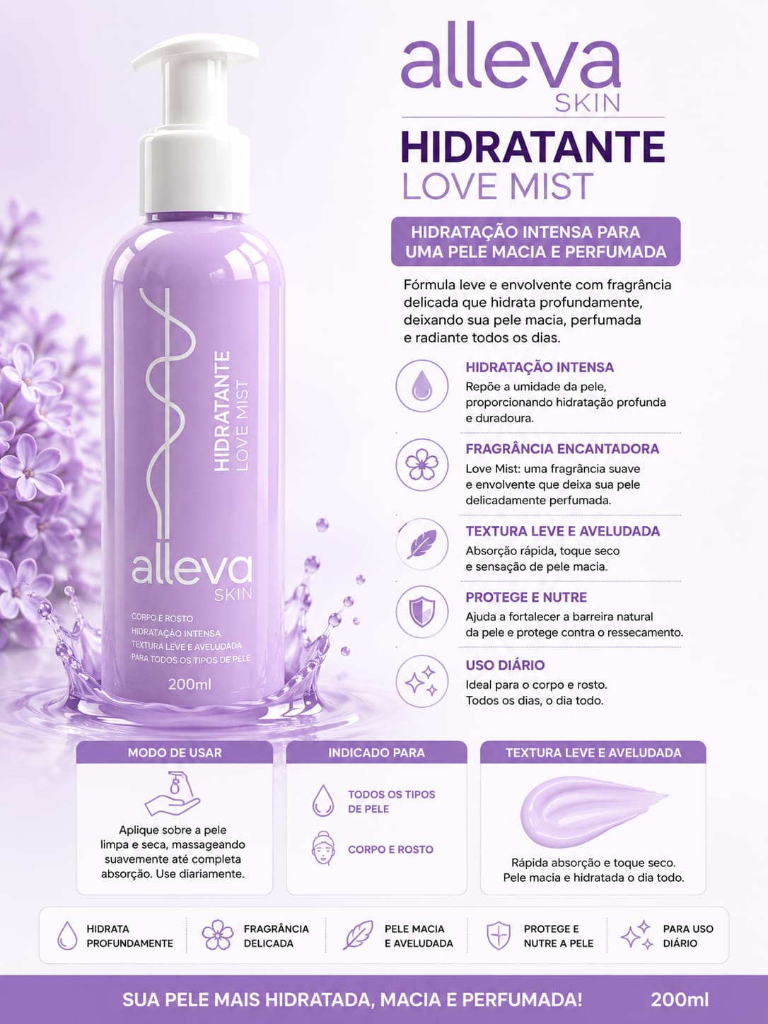 Hidratante Corporal e Facial Alleva Skin Love Mist 200ml