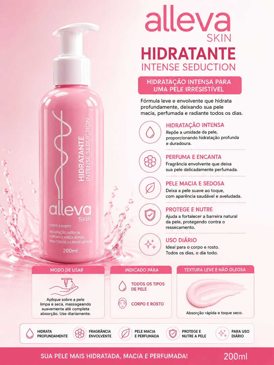 Hidratante Corporal e Facial Alleva Skin Intense Seduction 200ml