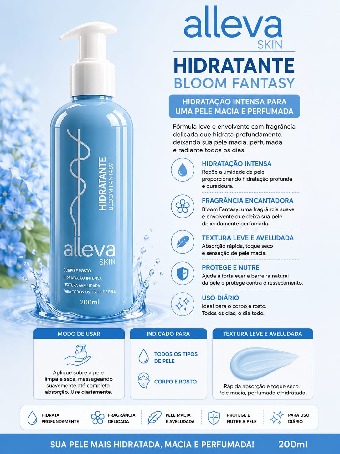 Hidratante Corporal e Facial Alleva Skin Bloom Fantasy 200ml