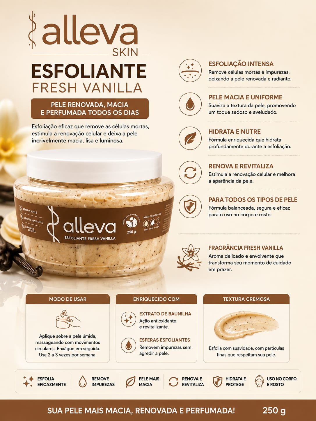 Esfoliante Corporal e Facial Alleva Skin Fresh Vanilla 250g