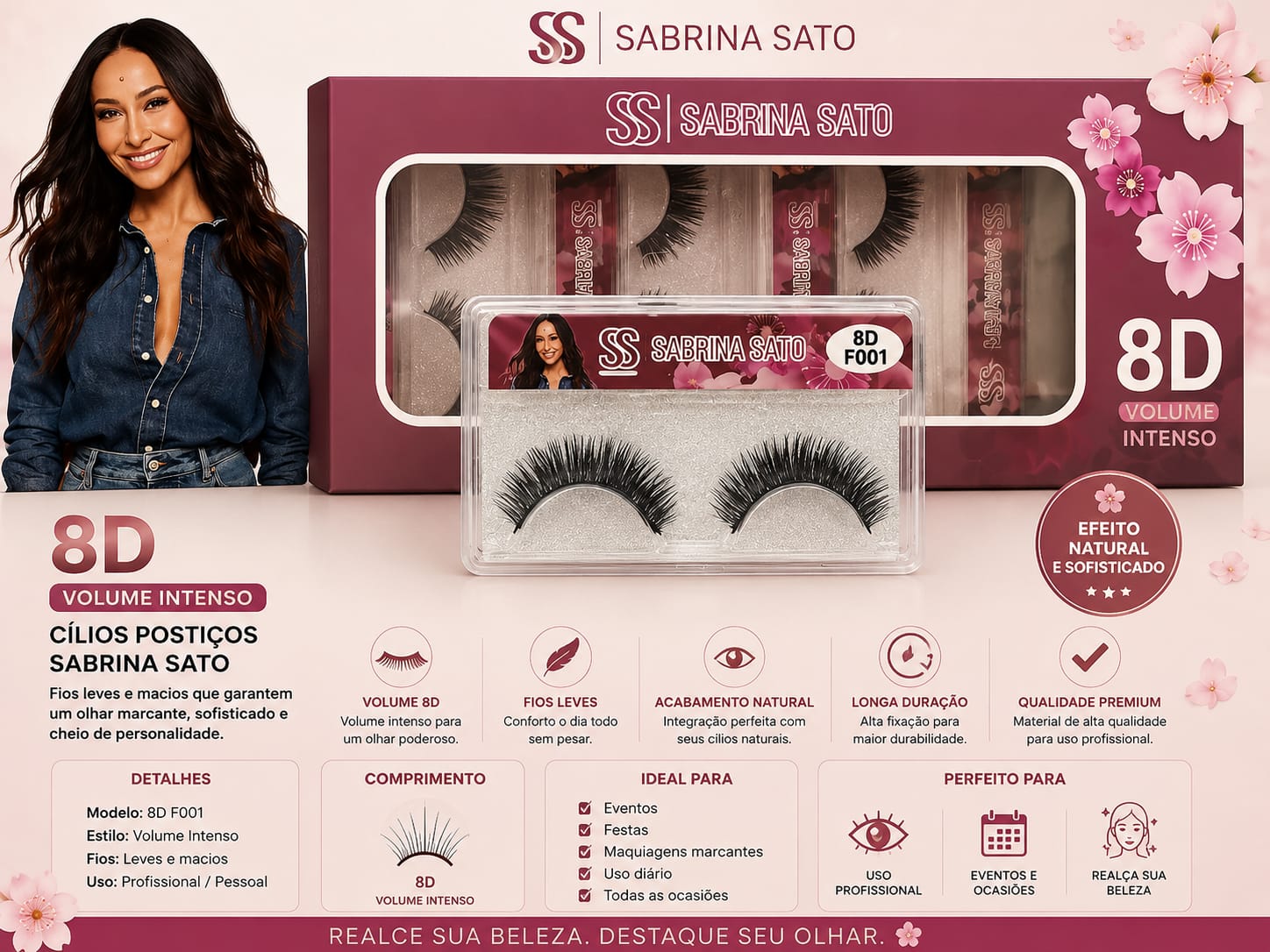 Cílios Postiços Sabrina Sato 8D F001 Volume Intenso Efeito Natural