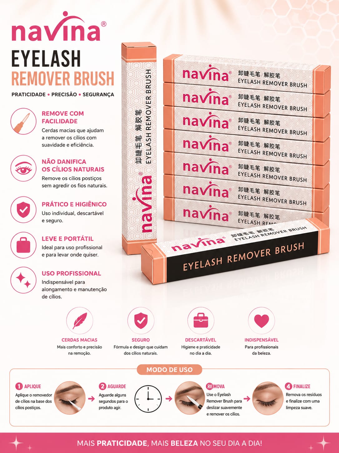 Navina Eyelash Remover Brush Escova Removedora para Extensão de Cílios