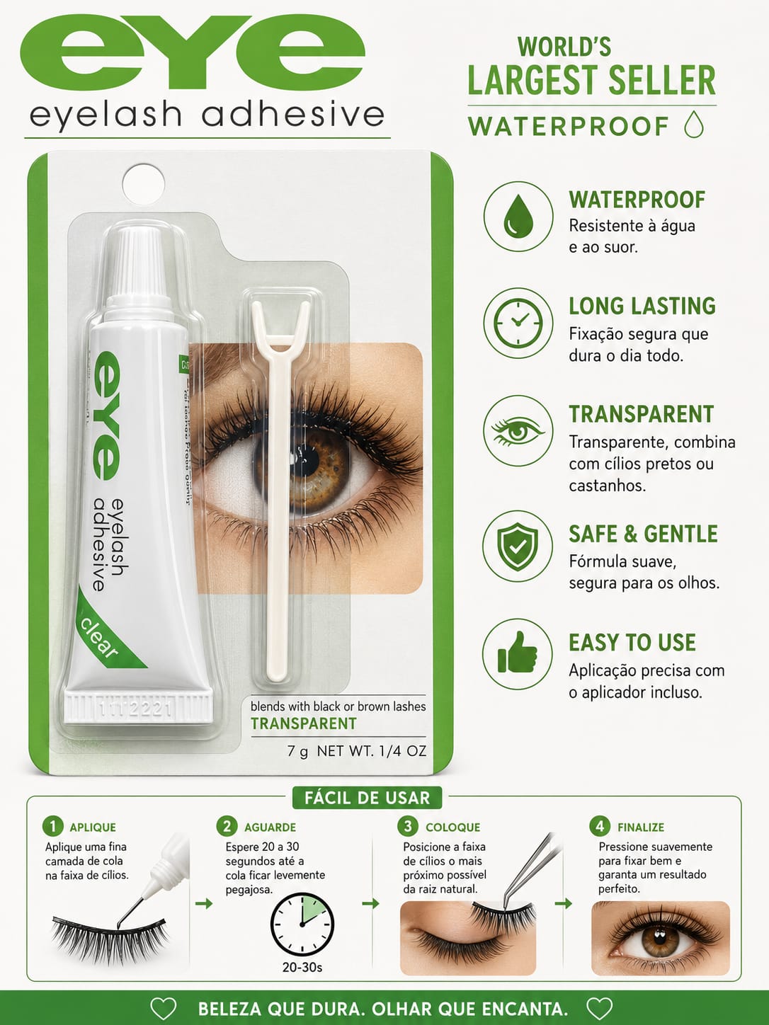 Cola para Cílios Postiços Eye Eyelash Adhesive Transparente Waterproof 7g