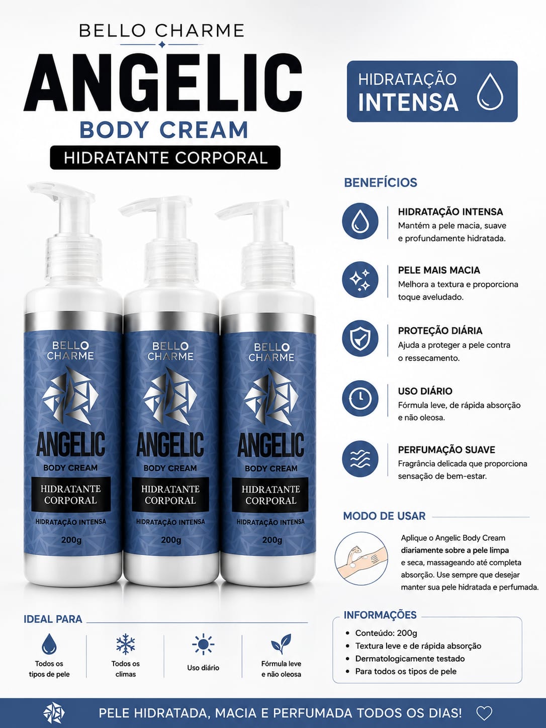 Hidratante Corporal Bello Charme Angelic Body Cream Hidratação Intensa 200g