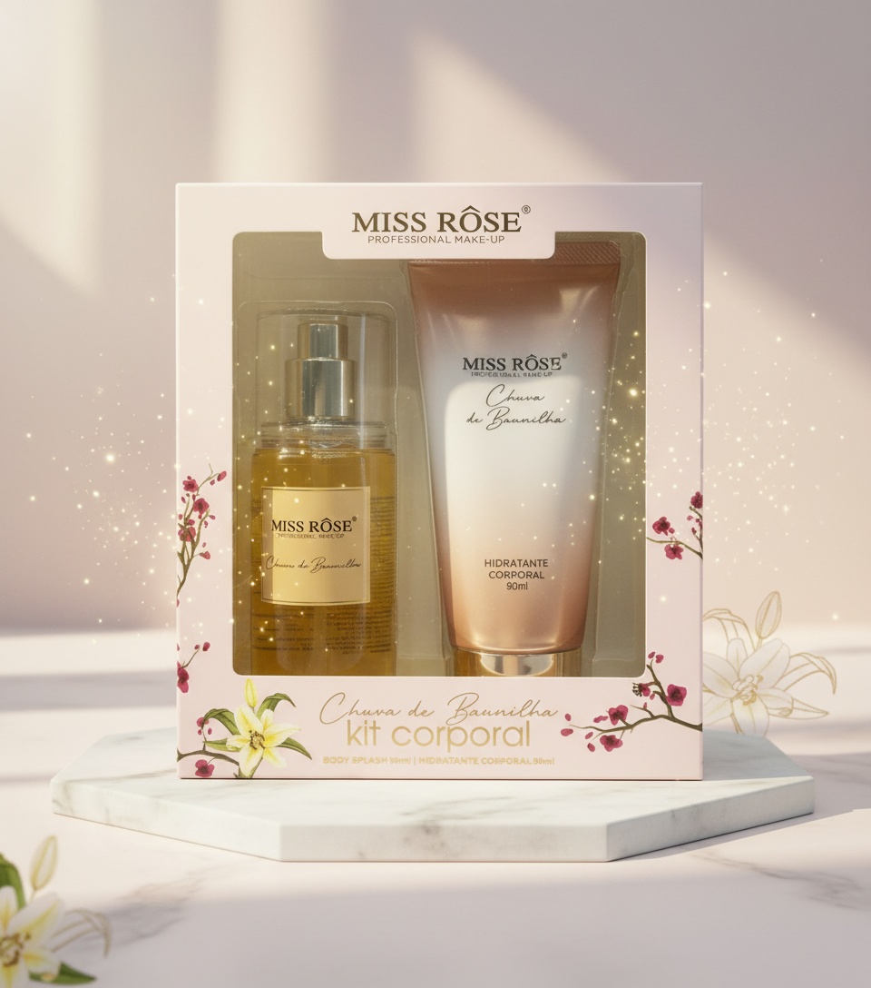 Kit Corporal Miss Rose Chuva de Baunilha Body Splash 90ml + Hidratante 90ml