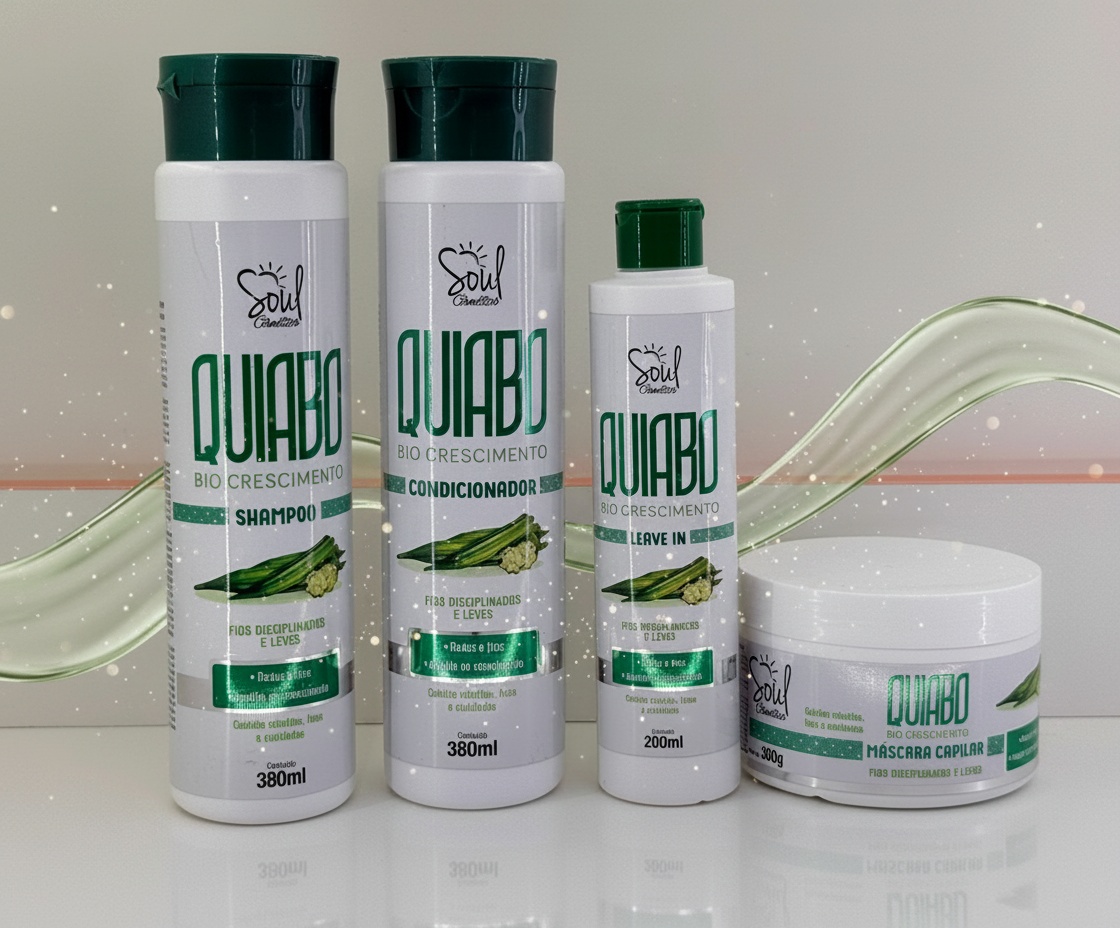 Kit Capilar Soul Cosmeticos Quiabo Bio Crescimento Shampoo Condicionador Leave-in Mascara