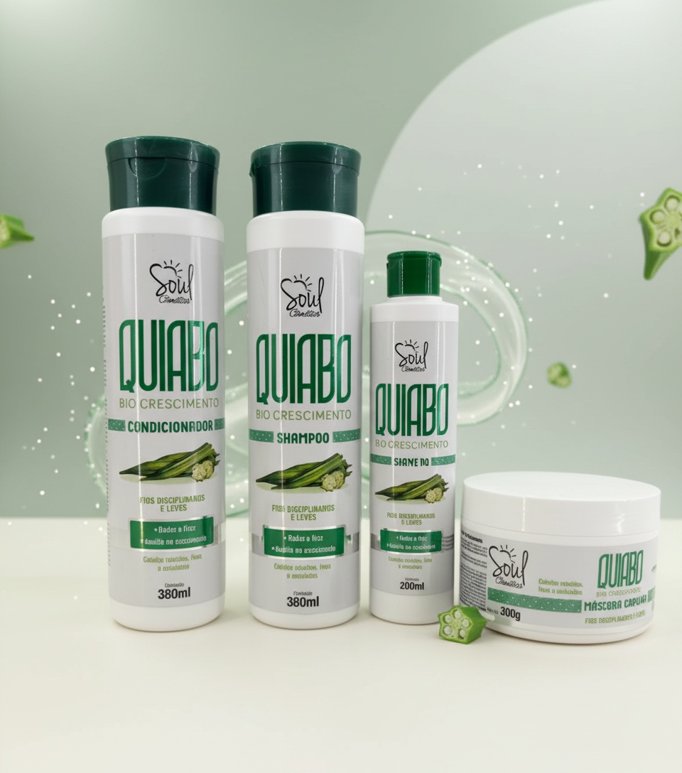 Kit Quiabo Bio Crescimento Completo Soul Cosmeticos Shampoo Condicionador Leave-in Mascara